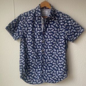 Denim & Flower Blue Pineapple Short Sleeve Slimfit Button Down Shirt Size S